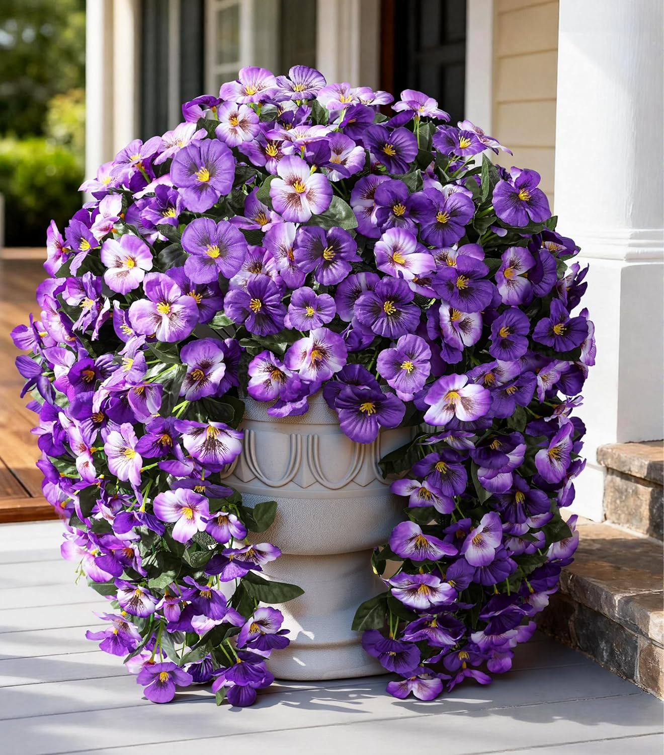 4Pcs Artificial Flowers for Outdoors Fake Pansy with Hanging Basket UV Resistant