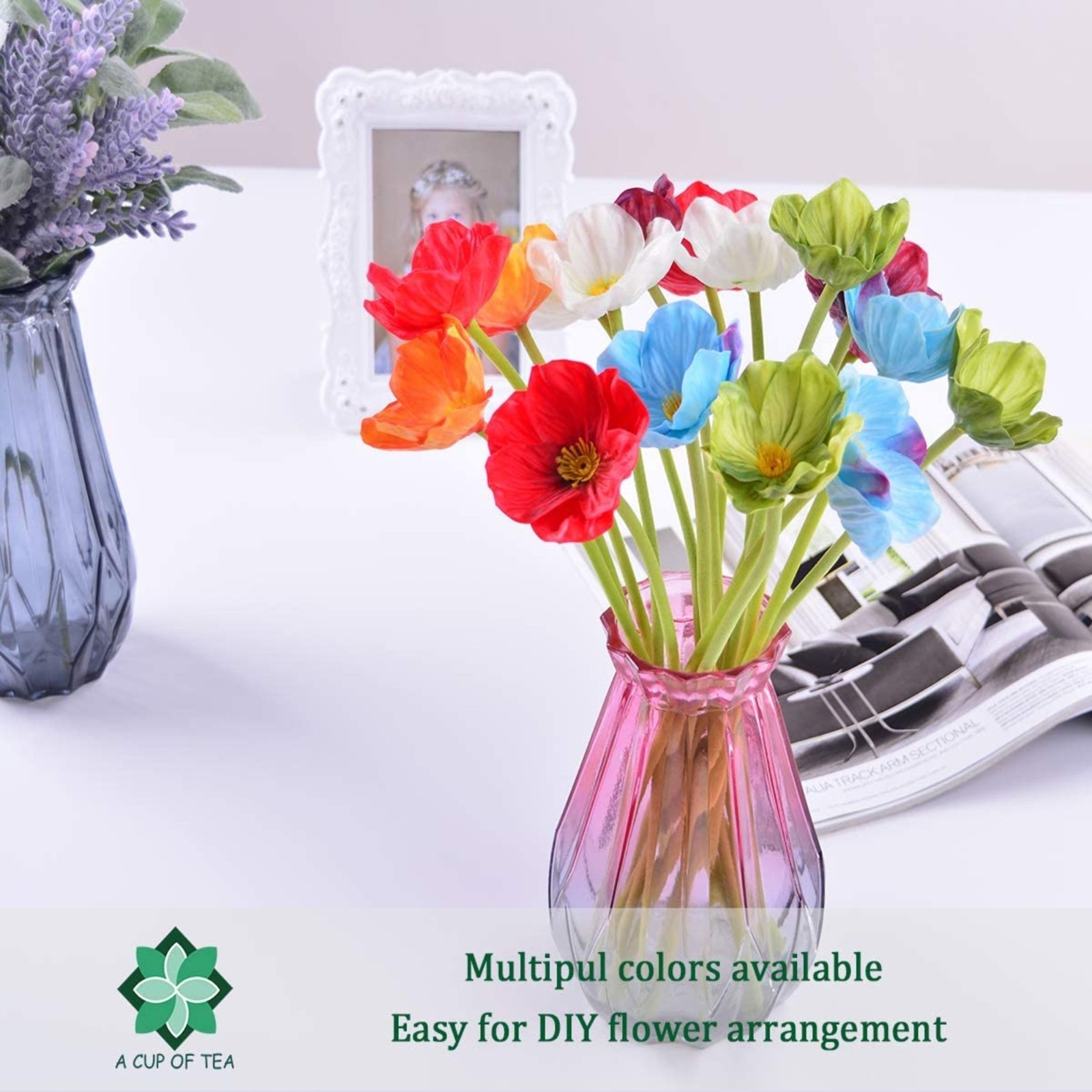 Artificial Poppy Flowers 20PCS Realistic Fake Poppies with Bendable Stems 14″