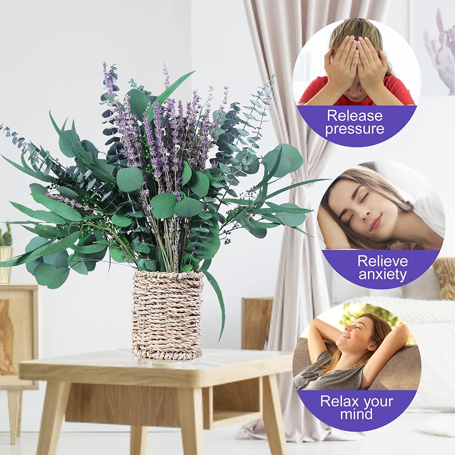 52 PCS Mix Dried Eucalyptus & Lavender Flowers Bundles for Shower, 17” Natural