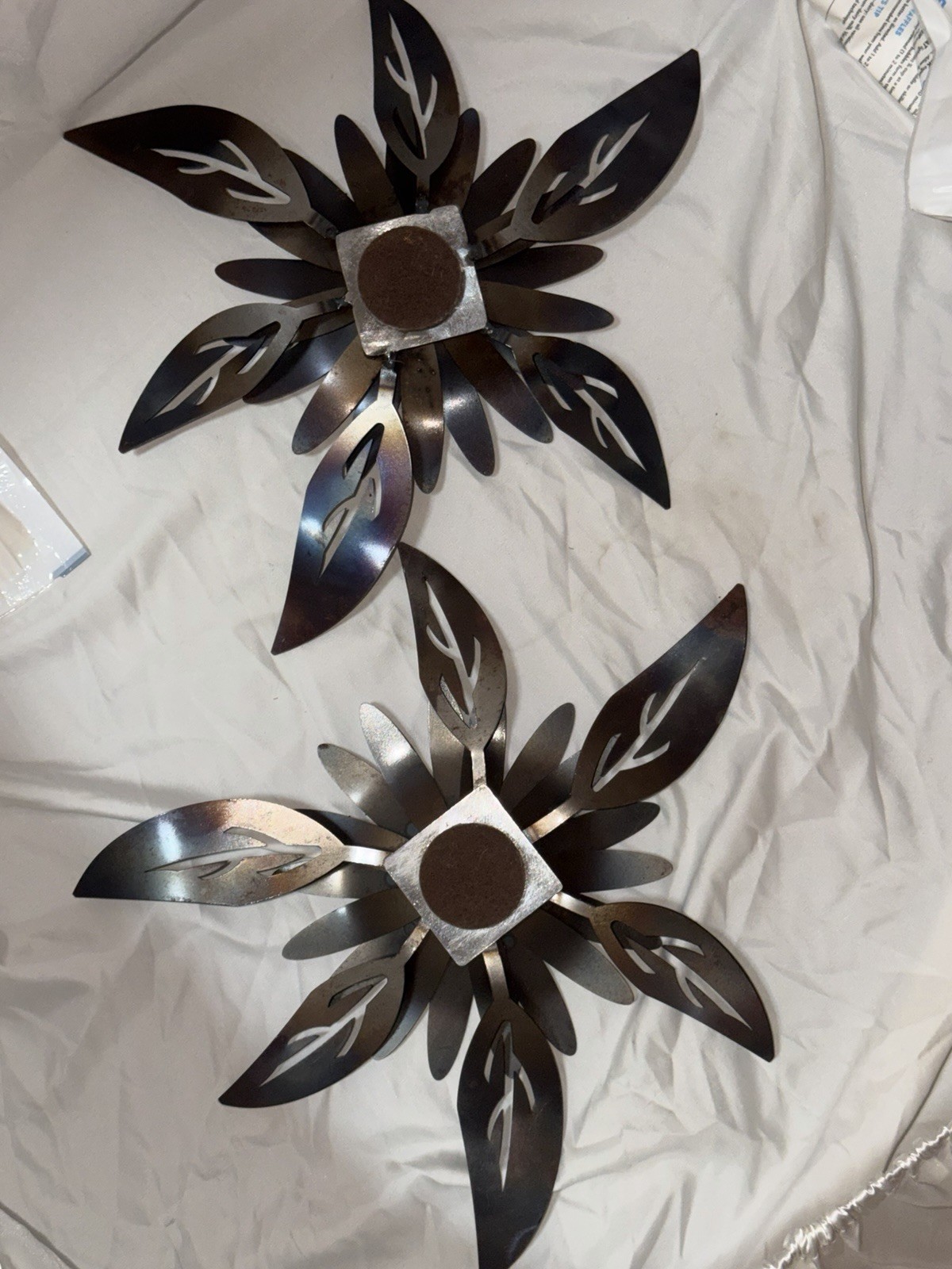 Set of 2 Metal HandMade Floral Flower Candle Holders, Multicolor