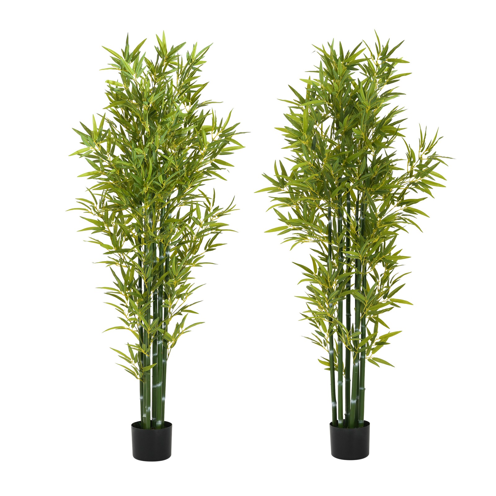 Set of 2 Artificial Bamboo Plants in Pots, Lucky Faux Greenery Decor