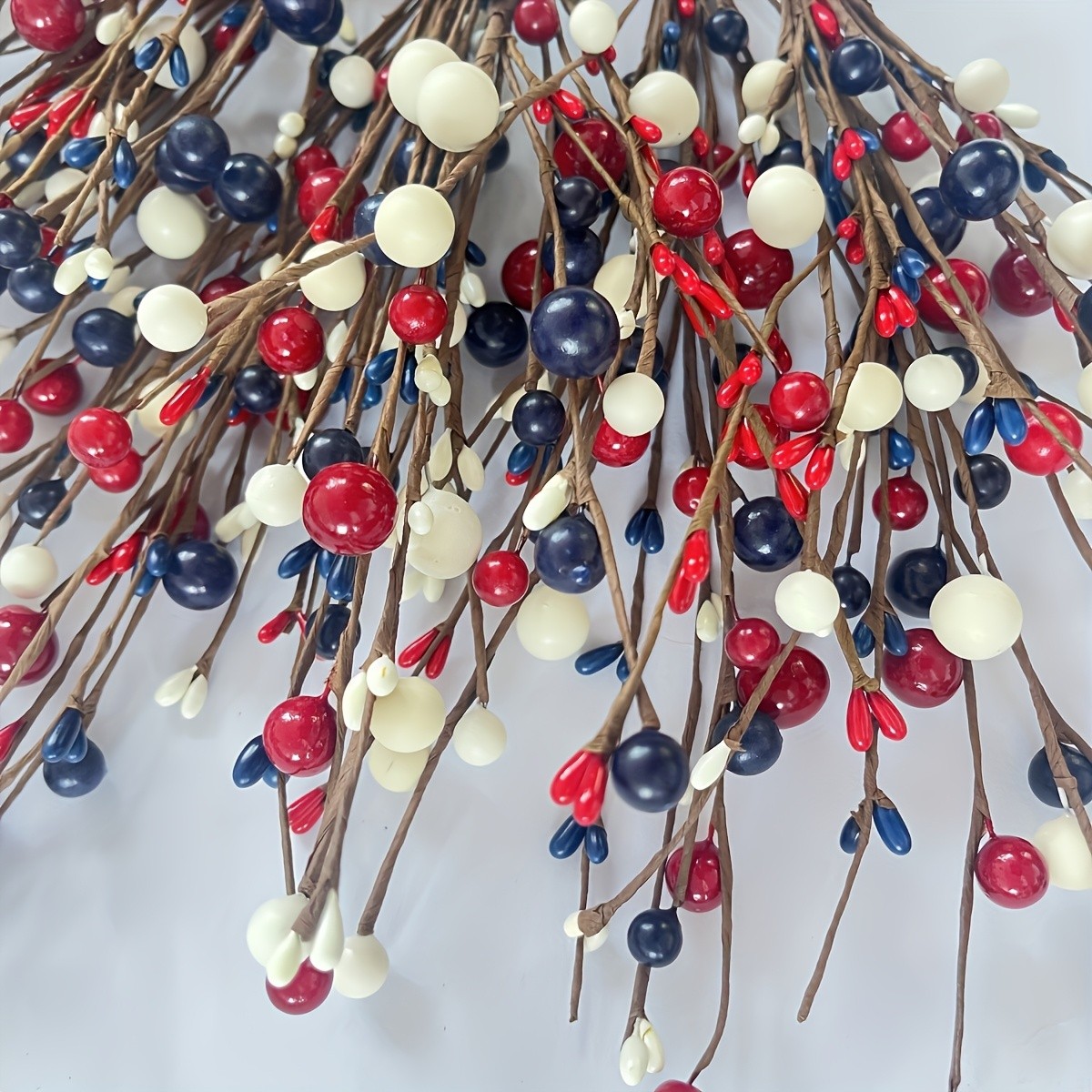 5 Red White Blue Artificial Berry Branches Independence Day Memorial Day Parties