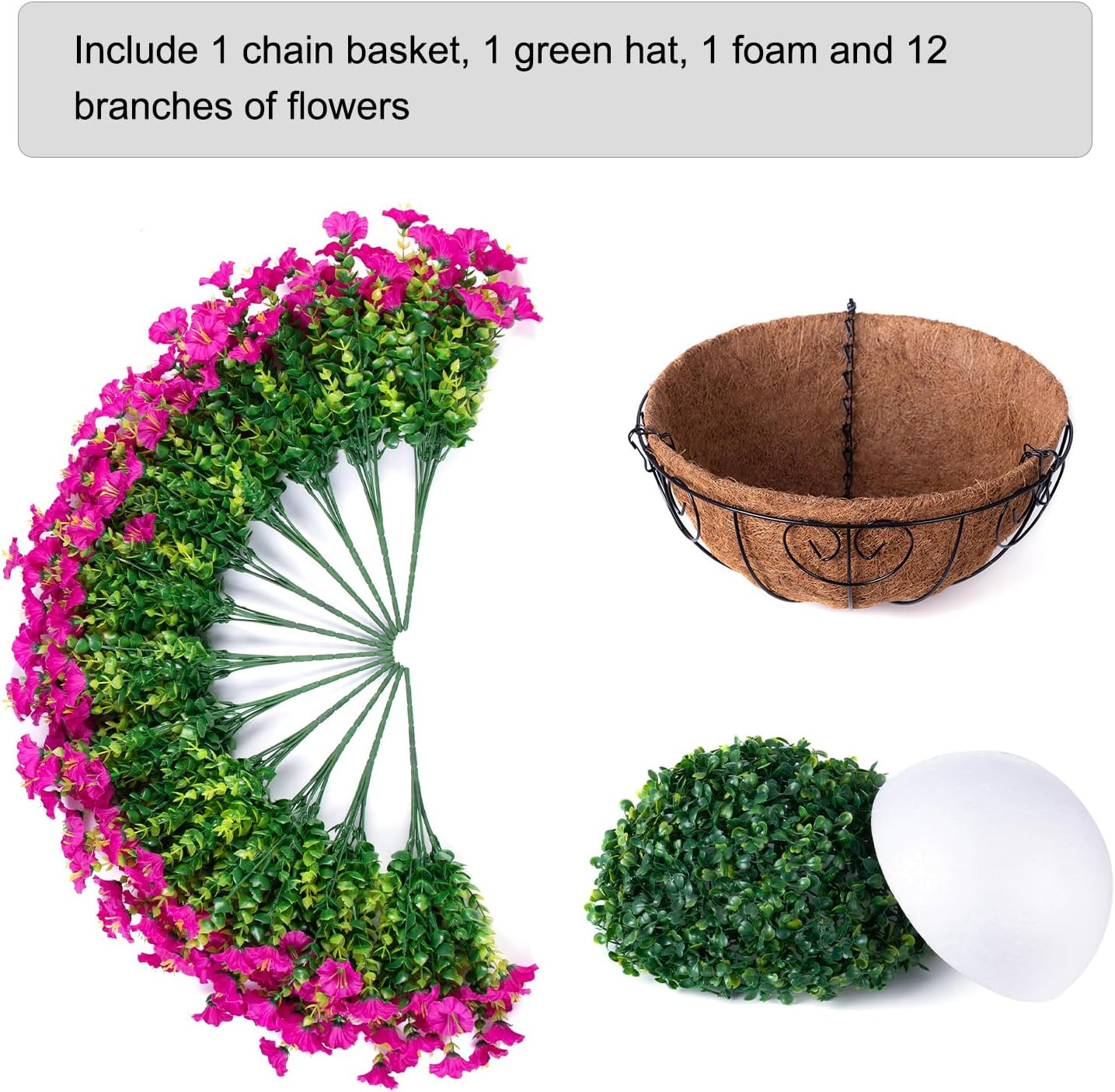 Fuchsia Artificial Hanging Flower Basket Faux Silk Morning Glory Patio Planter