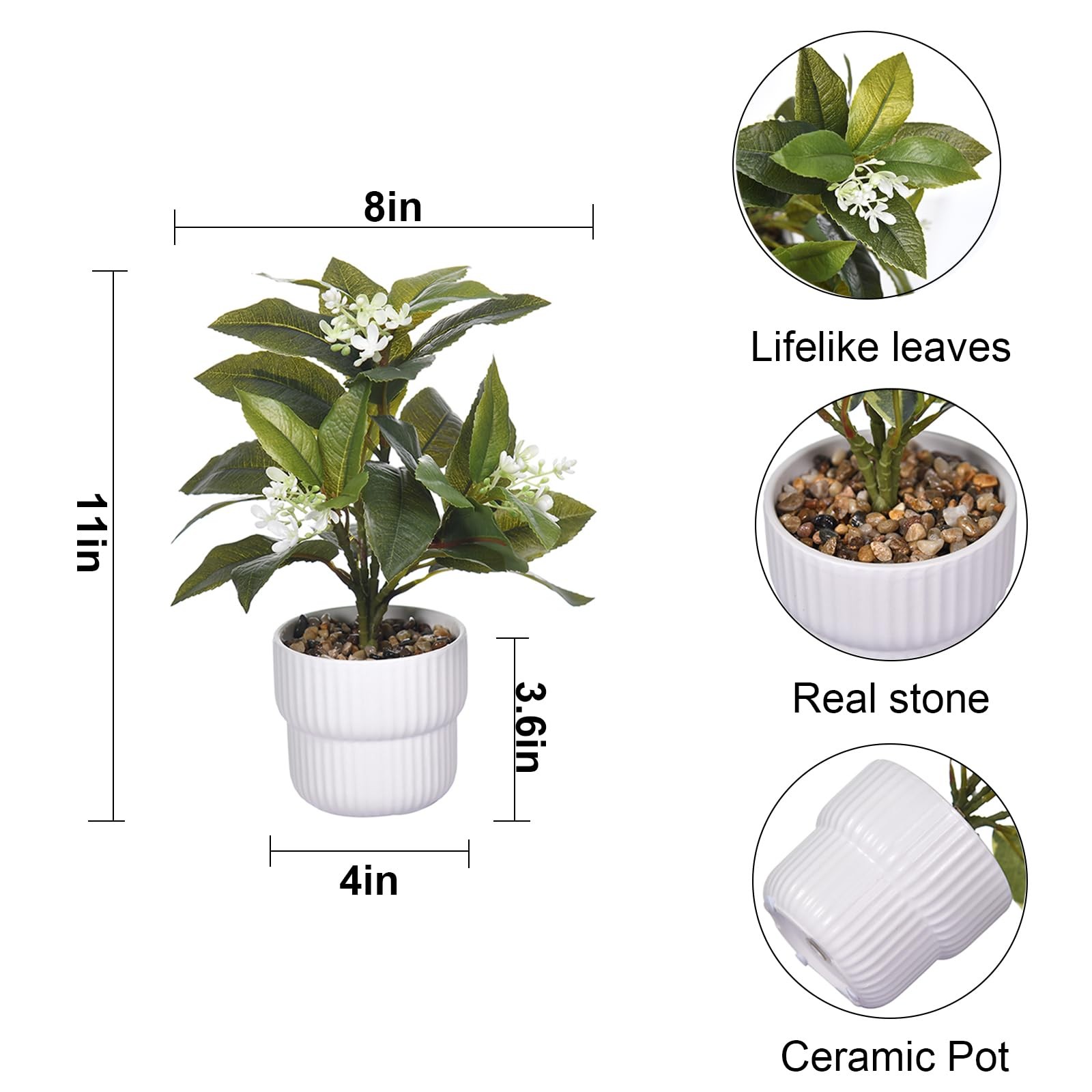 Artificial Potted Plant with White Ceramic Pot Fake Foliage and Flowers for I…