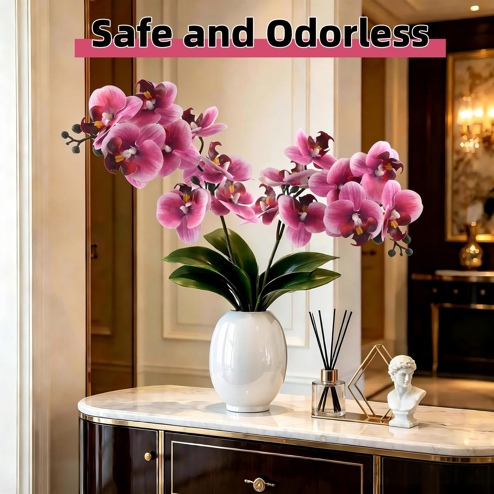 2Pcs Artificial Orchid Faux Phalaenopsis Fake Flowers Stem Real Touch for Hom…