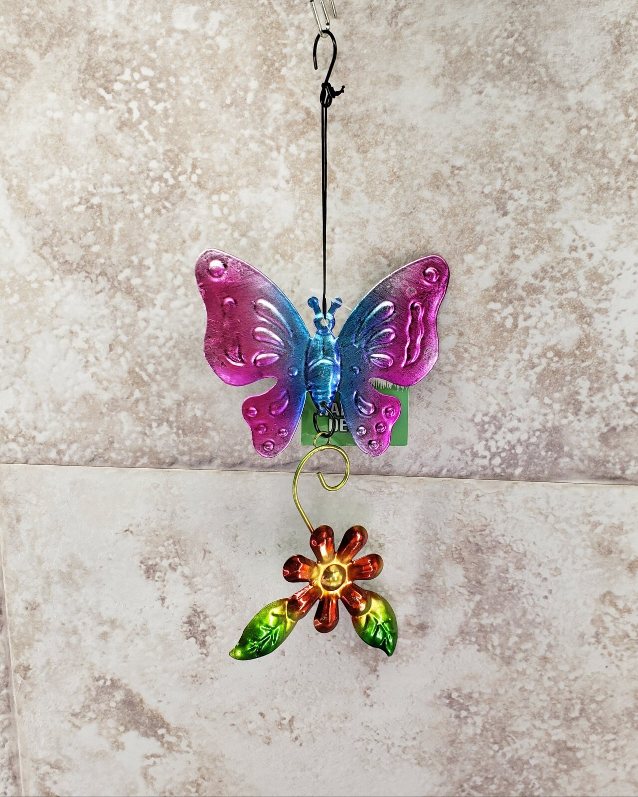 Butterfly & Flower Decorative Hanging Indoor Outdoor Metal Sign True Living NWT