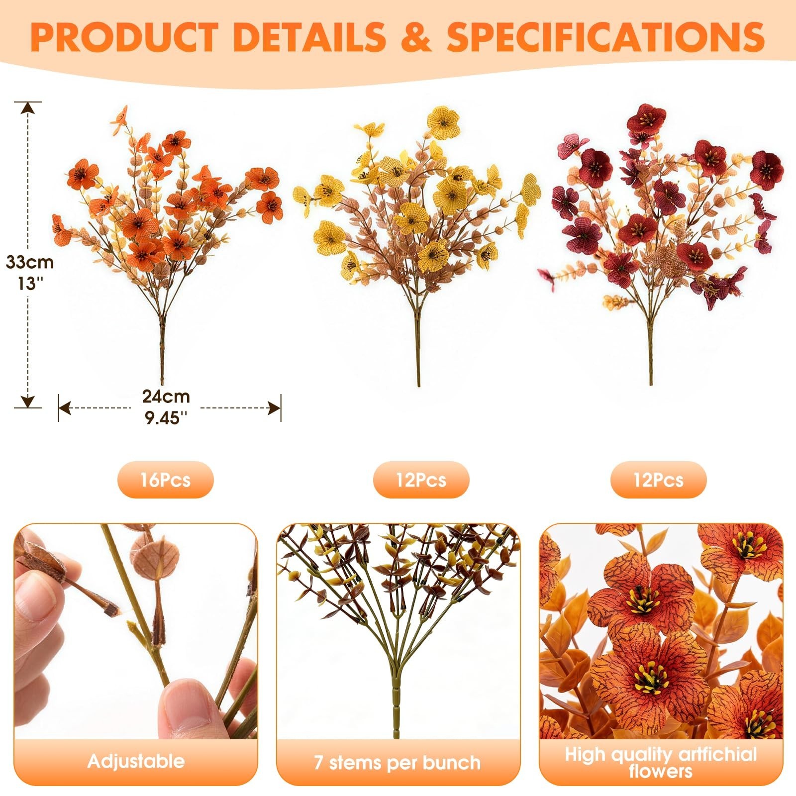 40Pcs UV Resistant Artificial Fall Flowers – Colorful Faux Mums for Home Decor