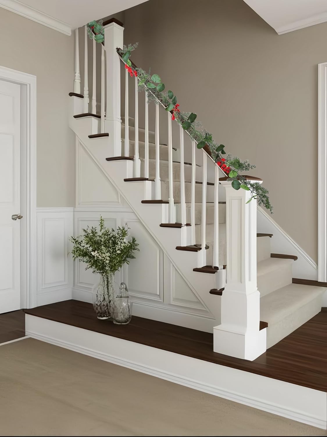 5.9 Feet Eucalyptus Leaves Red Berry Norfolk Pine Christmas Greenery Garland