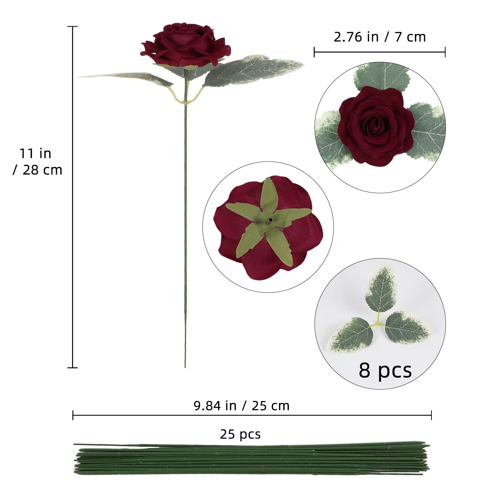25PCS Rose Artificial Flower Heads 7 CM 2.75 in Velvet Rose Flowers Real Look…