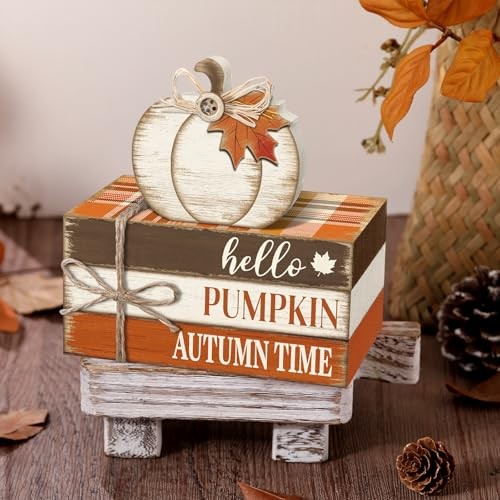 4 Pcs Tiered Tray Decorations Thanksgiving Wooden Pumpkin and Maple Leaf Fall