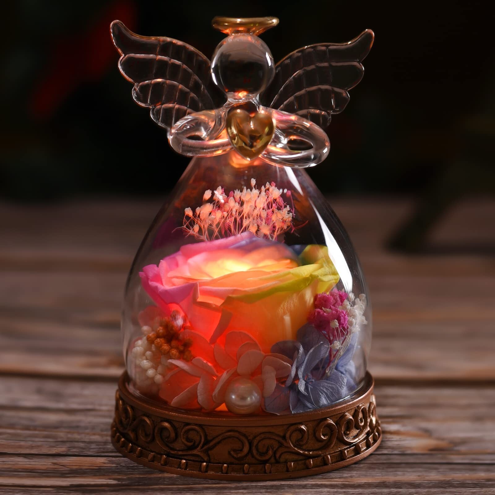 Angel Gifts for Women, Mom, Grandma, Preserved Real Rose in Glass Angel Figur…