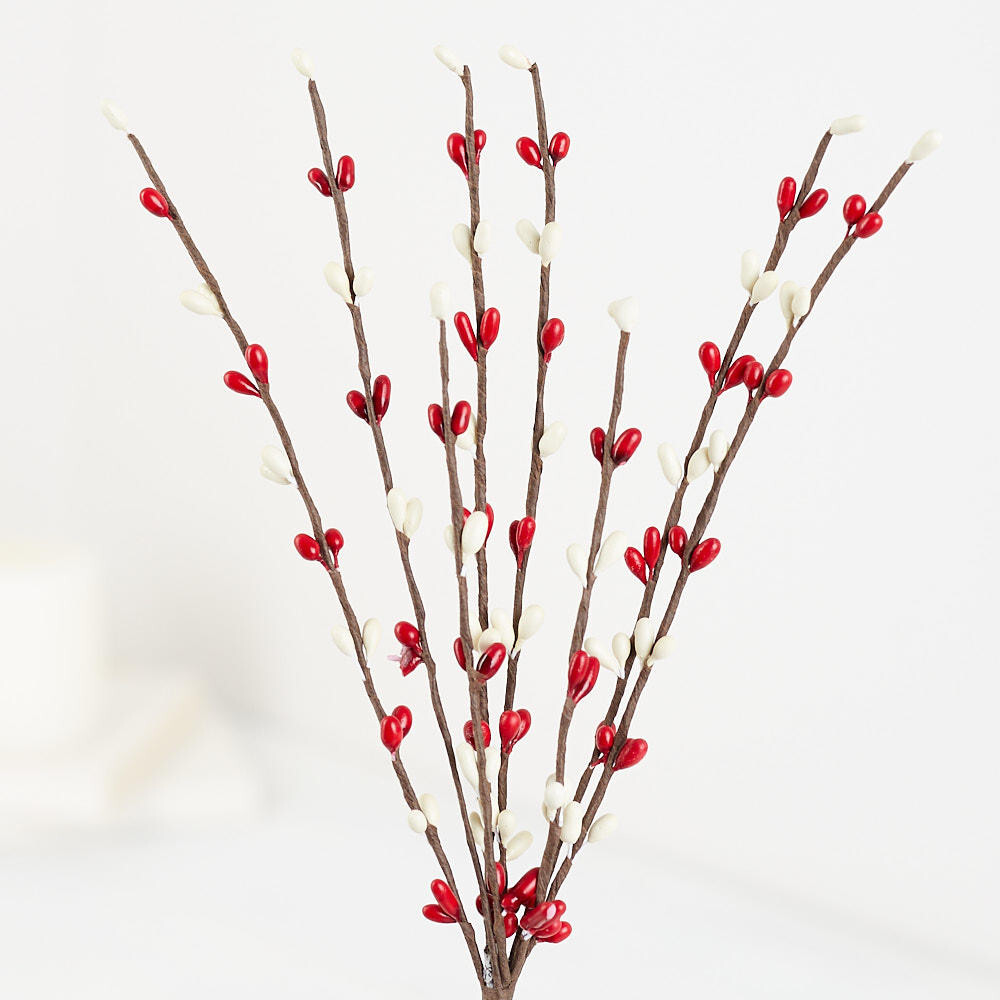 Set of 12 Hand Wrapped Petite Red and Cream Pip Berry 12″ Sprays