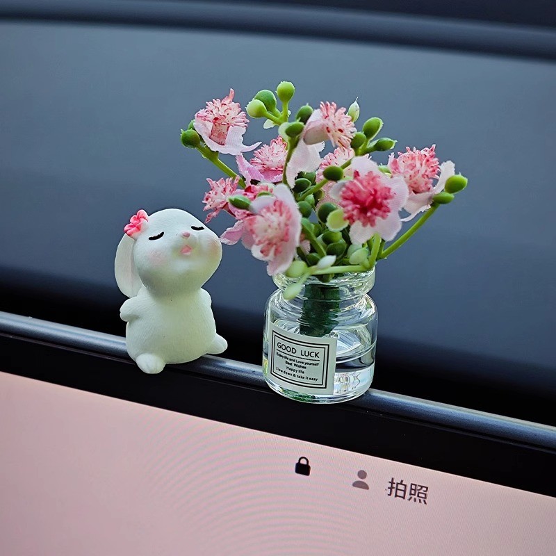 Cute Mini Bunny Flower Car Dashboard Decorations Interior Accessories Funny Gift