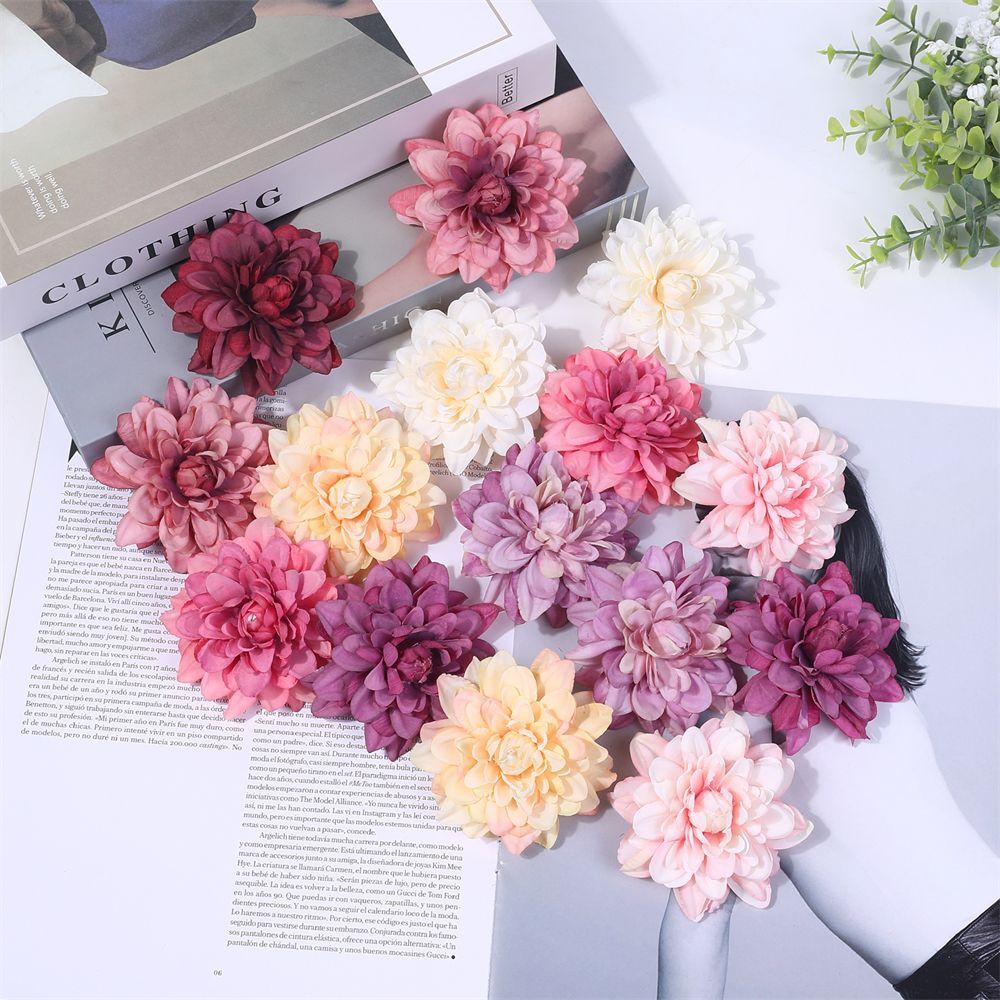Dahlia Silk Artificial Wreath Flowers Wedding Home Decorate Fake Head Flower 5pc