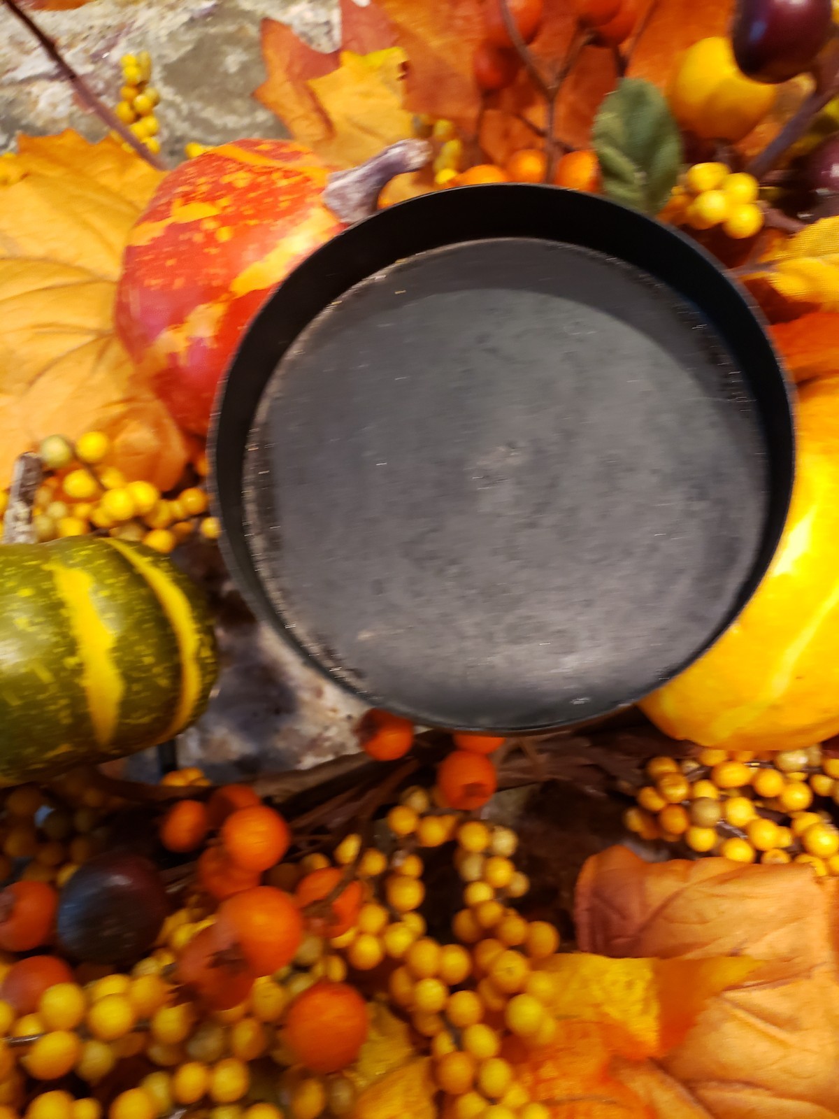Thanksgiving/Fall Leaves Gourd Centerpiece 3 Candle Holder w/Berries 23”L X 6″H