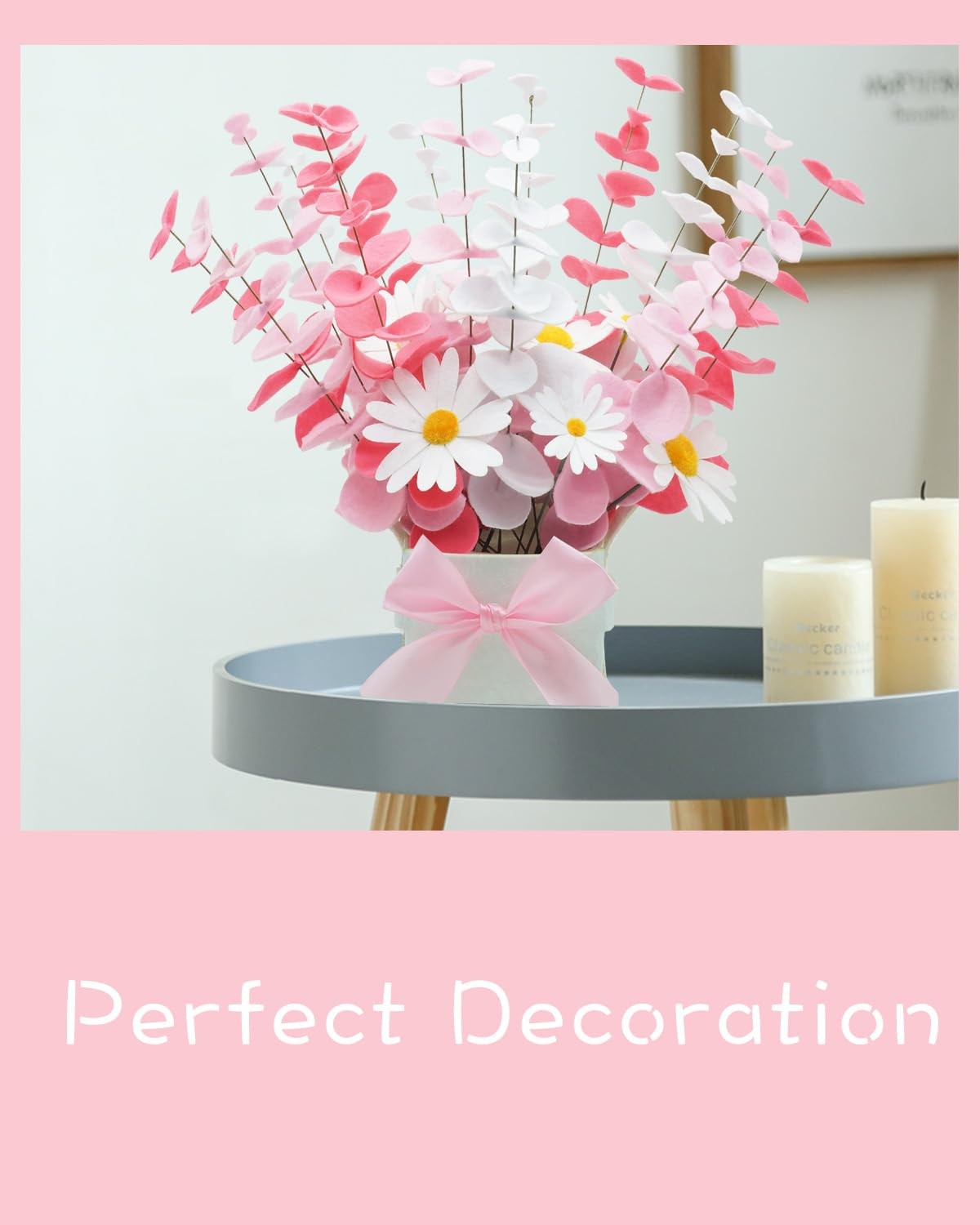BAZIMA Felt Eucalyptus Daisy Bouquet,Felt Flowers,Multi-Color Felt Leaves,DIY…