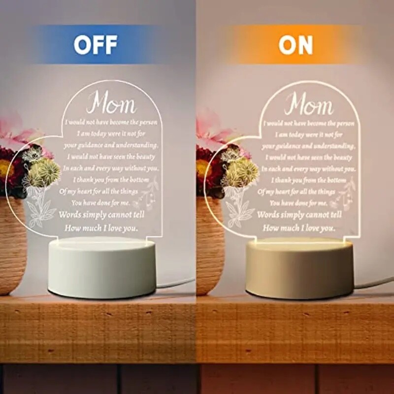 Mothers Day Heart Night Light, Led Engraved Night Lamp