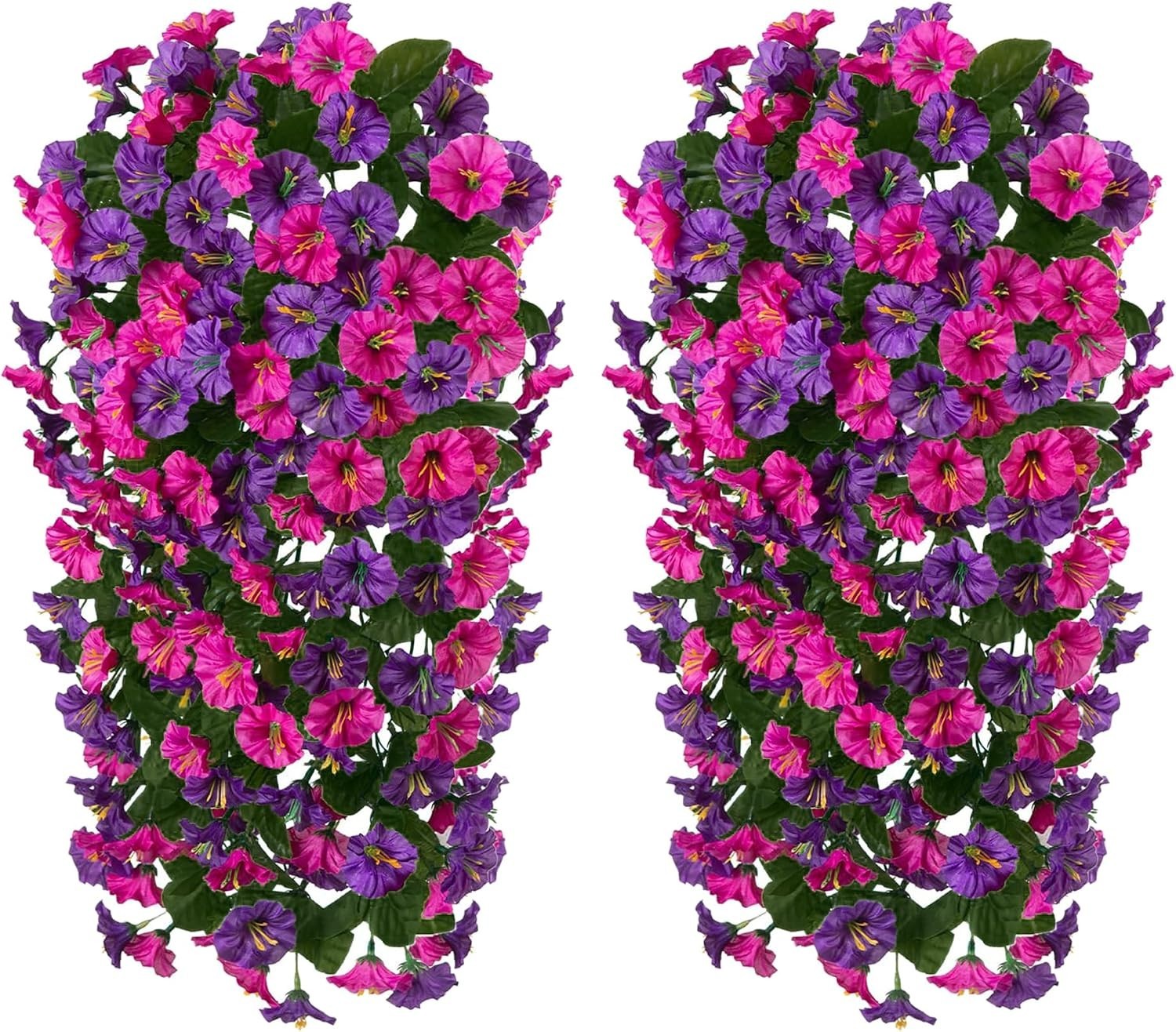 Elegant Outdoor Faux Silk Flower Vines – 2PCS UV Resistant Dark Purple & Fuchsia
