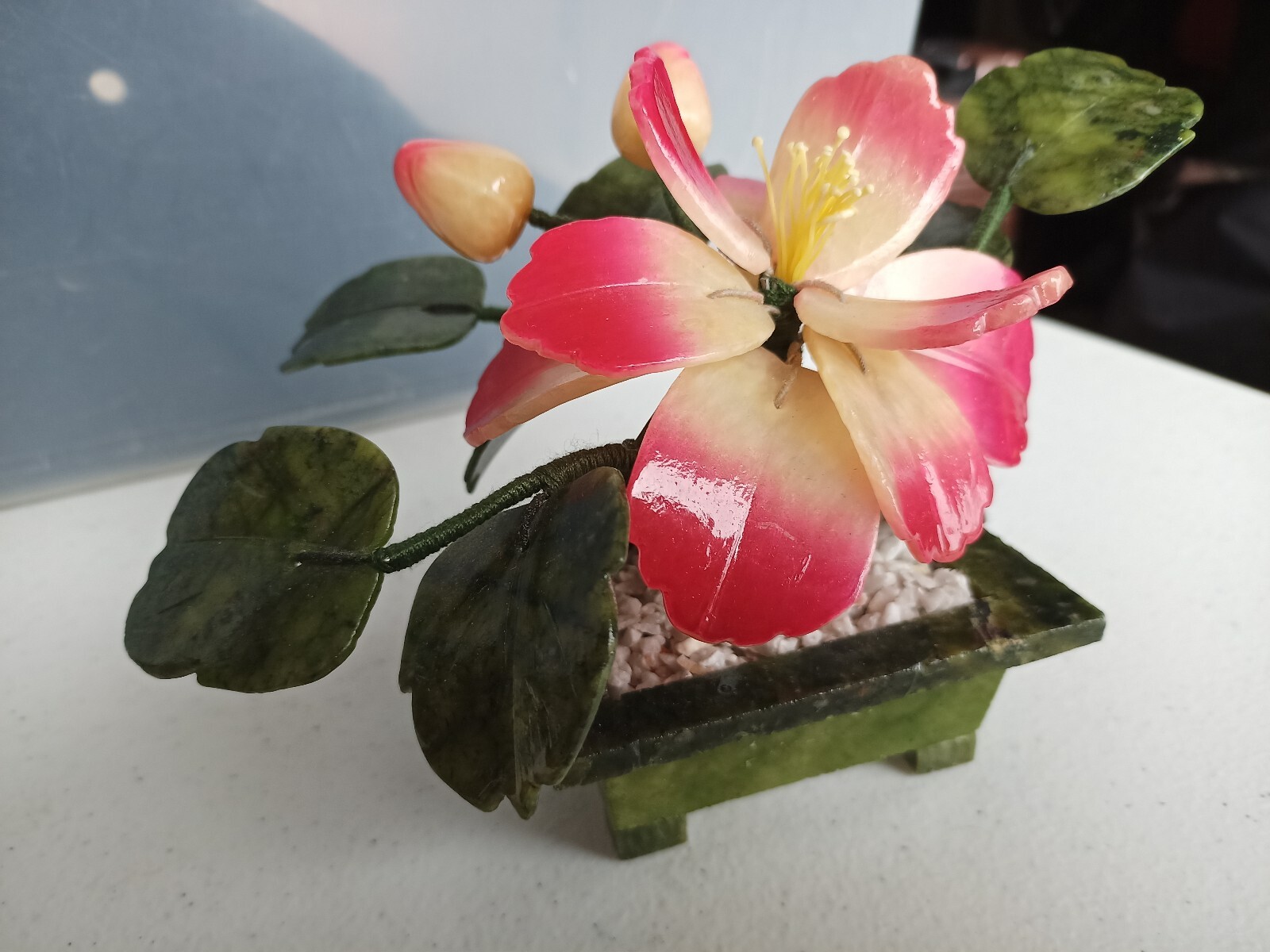 Natural Stone Flower Arrangement, Jade And Quartz Lotus/Peony