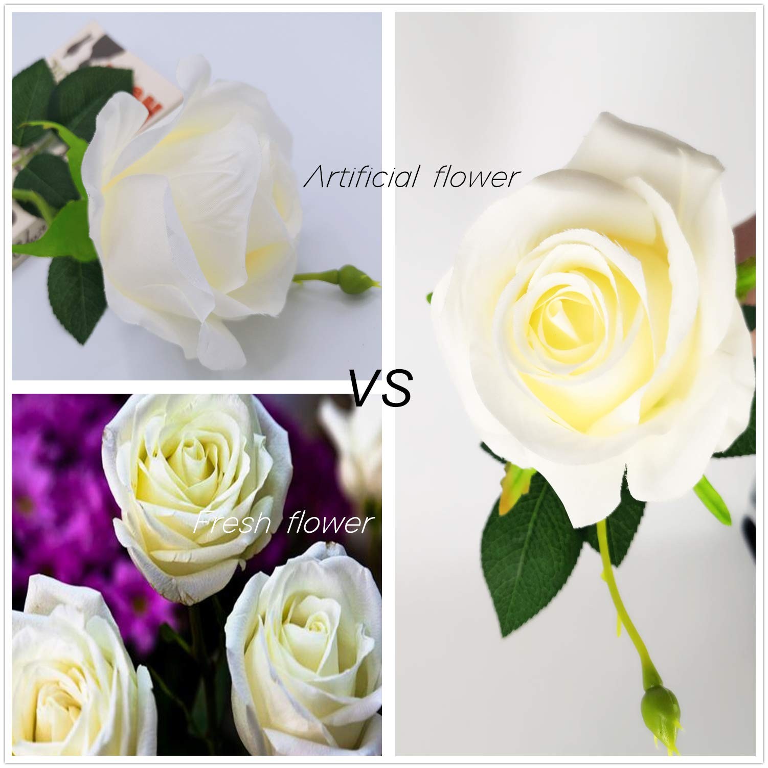 Artificial Silk Rose Flower Bouquet Home Decor Wedding Party, Pack of 10 (Off…