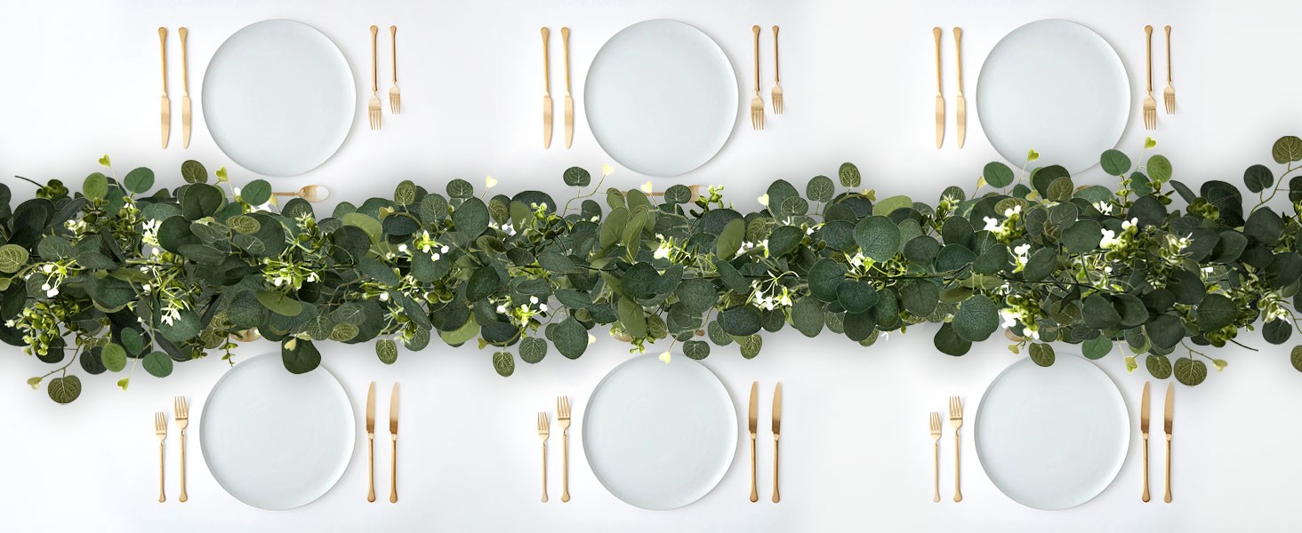 Eucalyptus Garland, 8Pcs 6FT Green Flower Garland Decor, Spring Summer