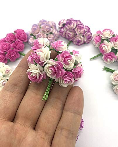 100 PCS Mini Mulberry Paper Roses 15-18mm Mixed Pink for Scrapbooking Wedding