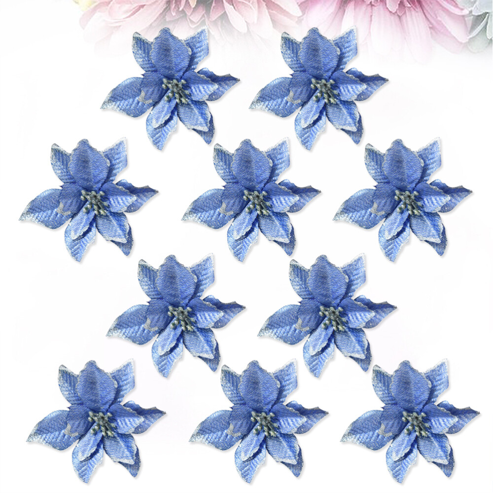 8 Sets Christmas Tree Wreaths Decor Poinsettia Glitter Flower Gold Bow Clip On
