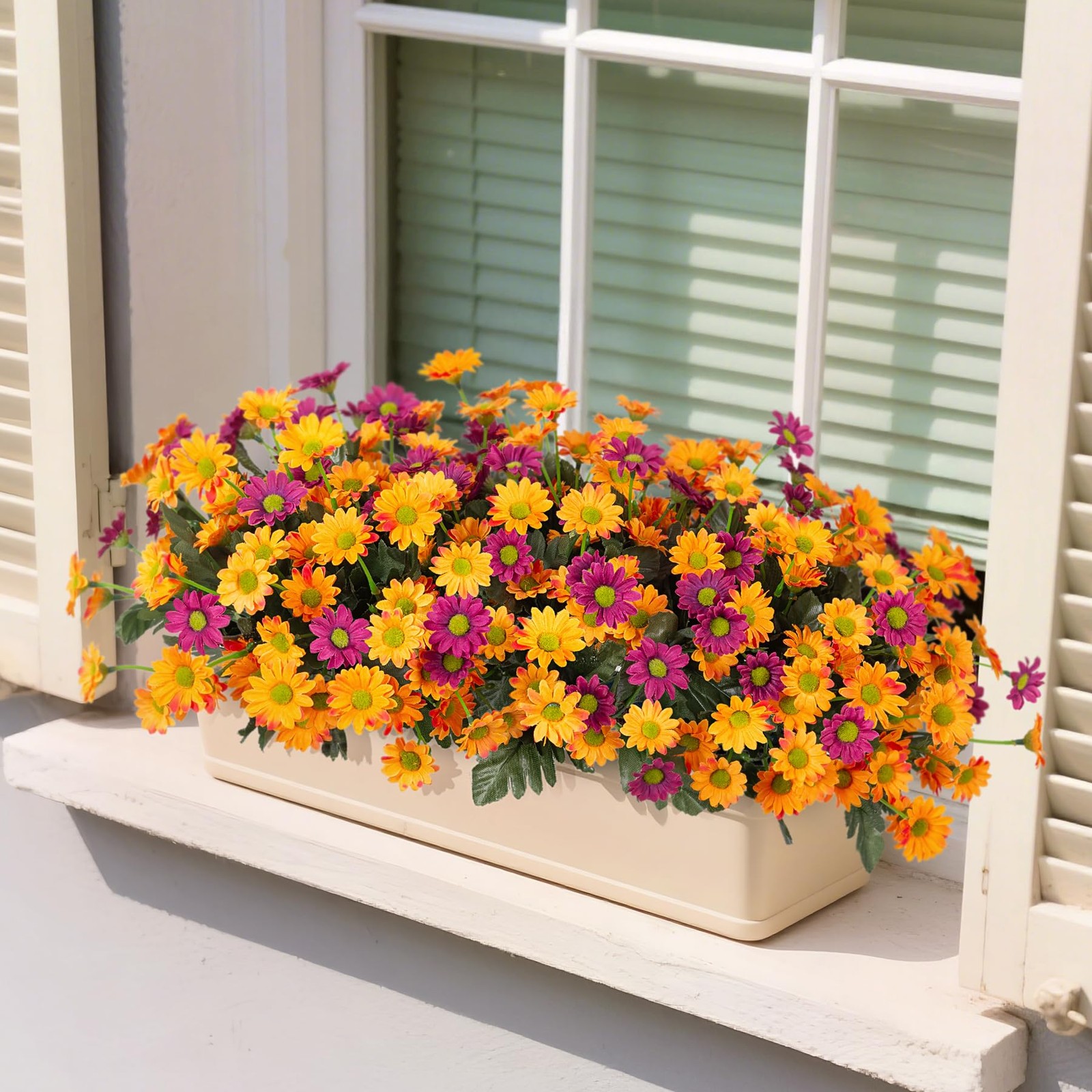 Fake Mums Spring Artificial Flowers for Outdoor Decoration, 6 Bundles Faux Si…