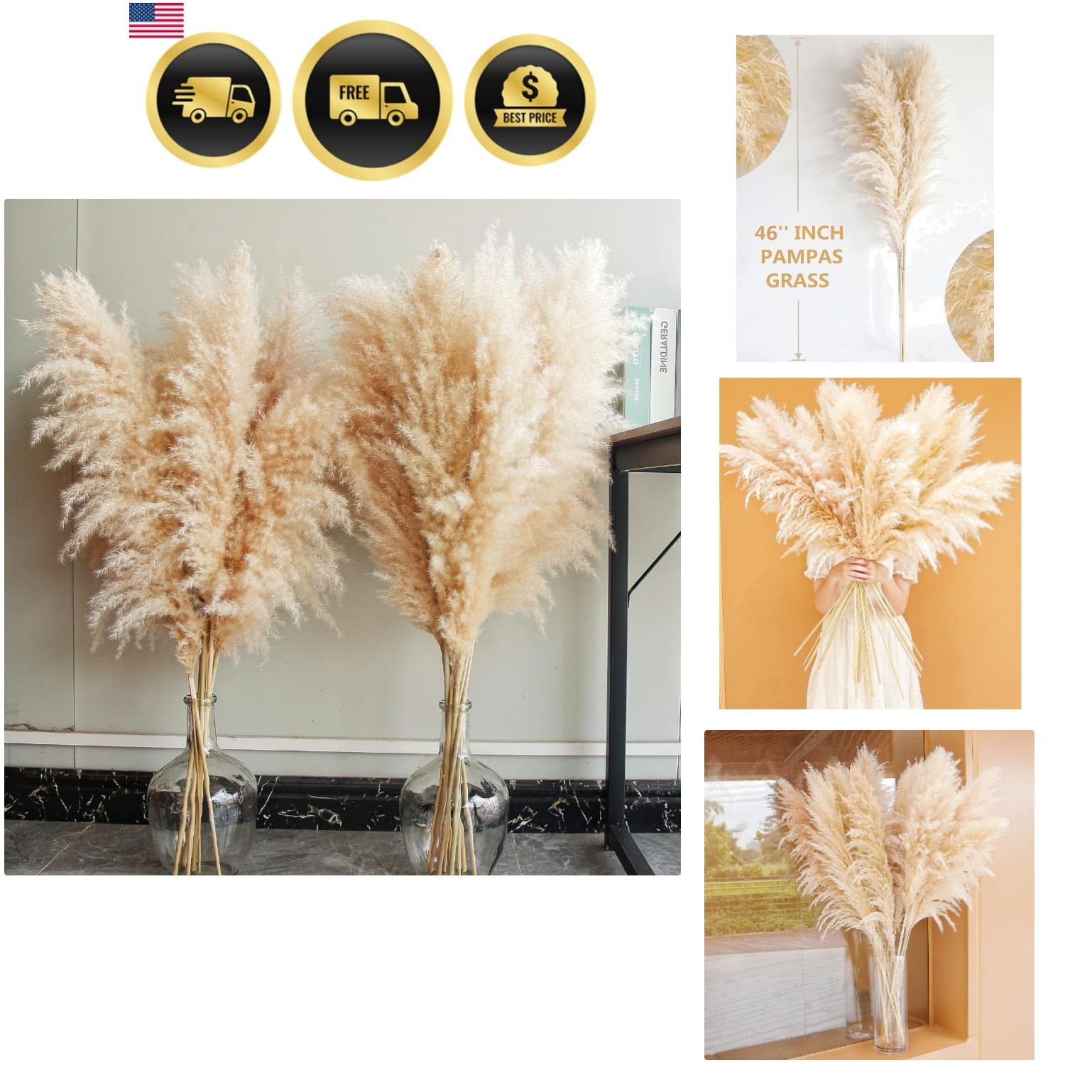 40″ inch 10 Stems Natural Pampas Grass Decor Tall, pompas Grass, Tall Pampas …