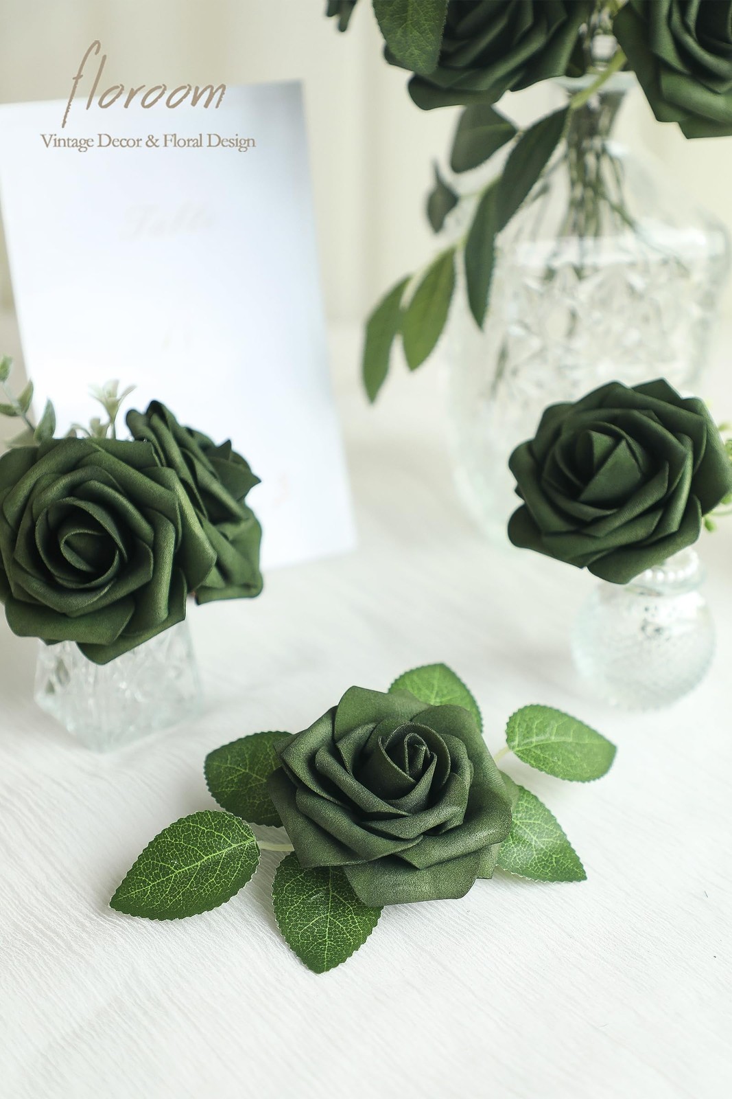 Artificial Flowers 25pcs Real Looking Forest Green Ombre Colors Foam Fake Ros…