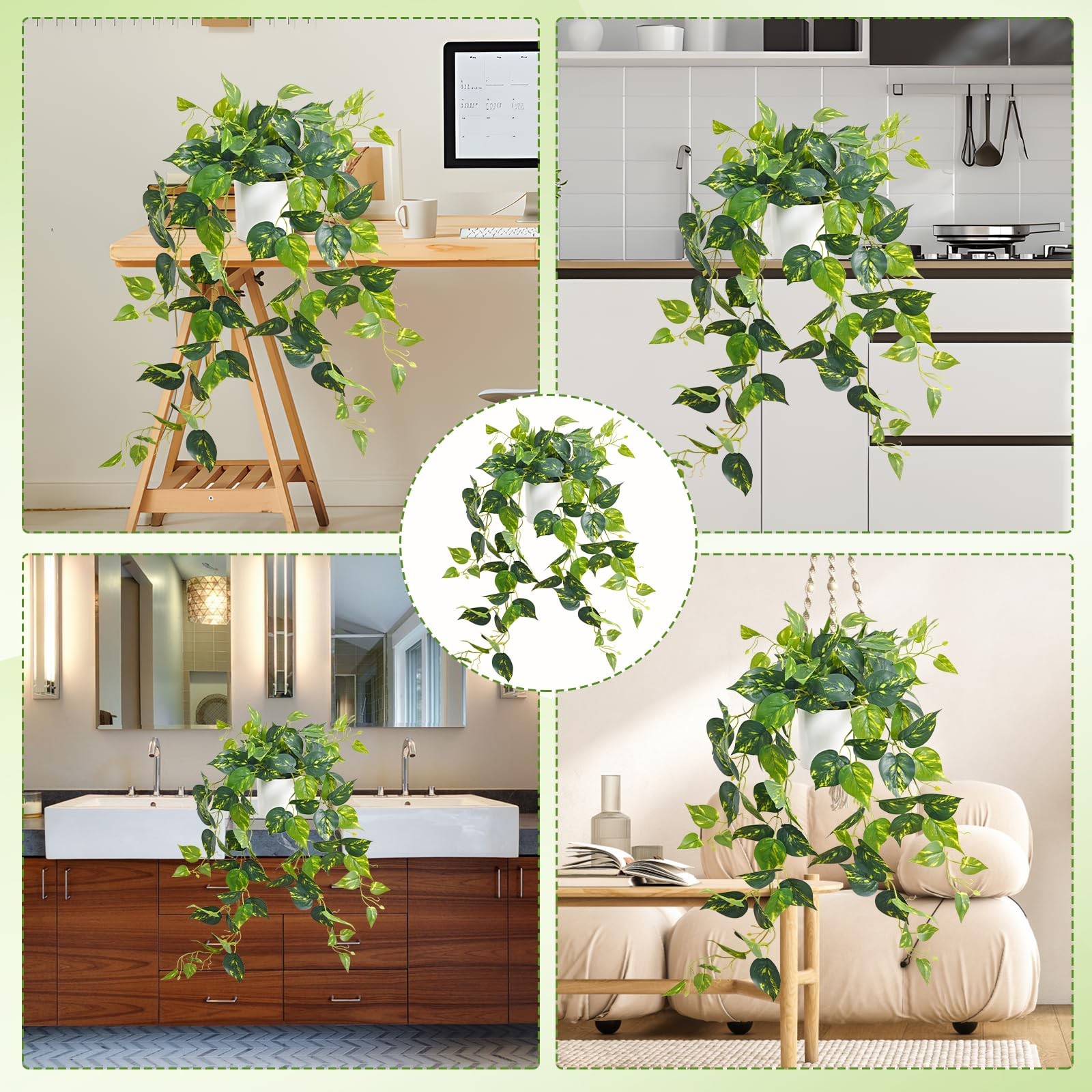1 PC 34 Inch Realistic Artificial Hanging Fake Pothos Vines Ivy Potted Plant