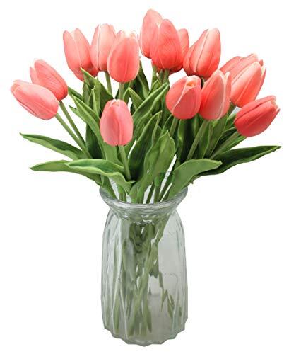 10-Heads Artificial Flowers PU Mini Real Touch Tulip Bouquets () Gradient Coral