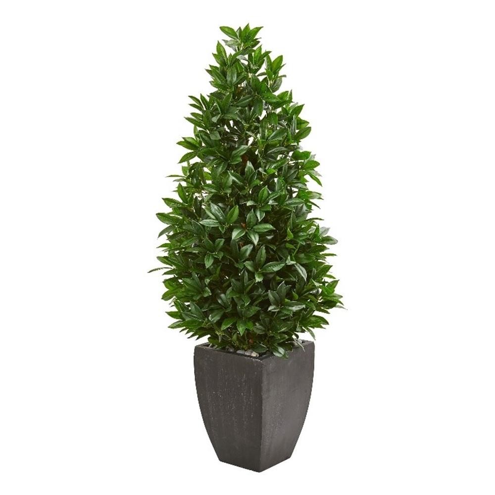 Nearly Natural 56″ Bay Leaf Cone Topiary Tree UV Resistant in Black Planter