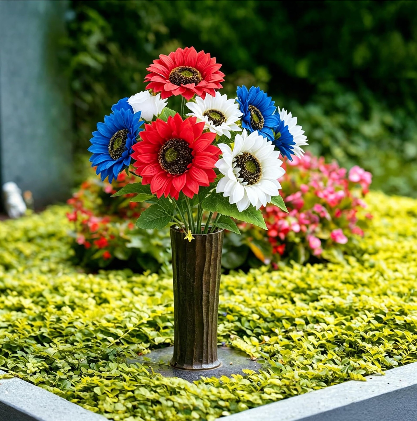 6PCS Patriotic Sunflower Bouquet – Red White and Blue Flowers with 3 American…