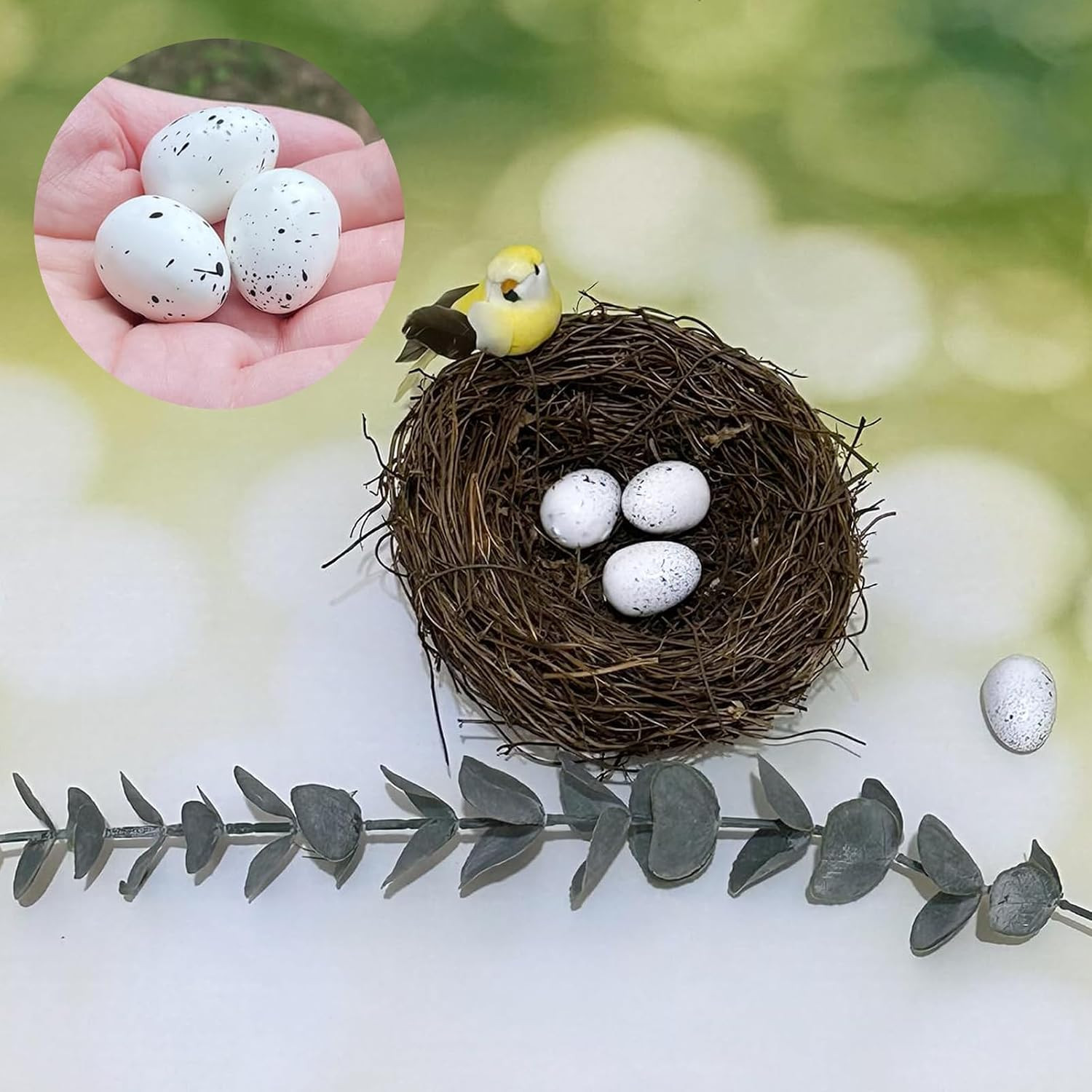 Artificial Birds Nest with Eggs 2 Sets Large Decorative Rattan Birds Nest 4.7Inc