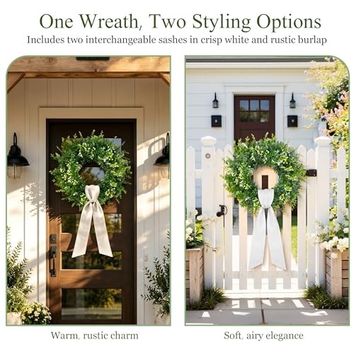 26 Inch Large Artificial Eucalyptus & Boxwood Wreath for Front Door All