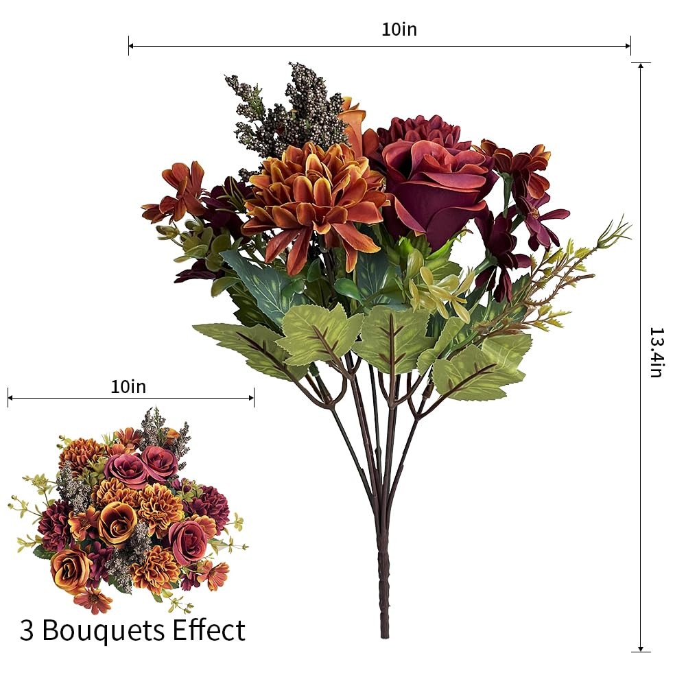 Artificial Fake Mums Flowers for Outdoors Decoration – 13 Inches 3 Bouquet Fa…