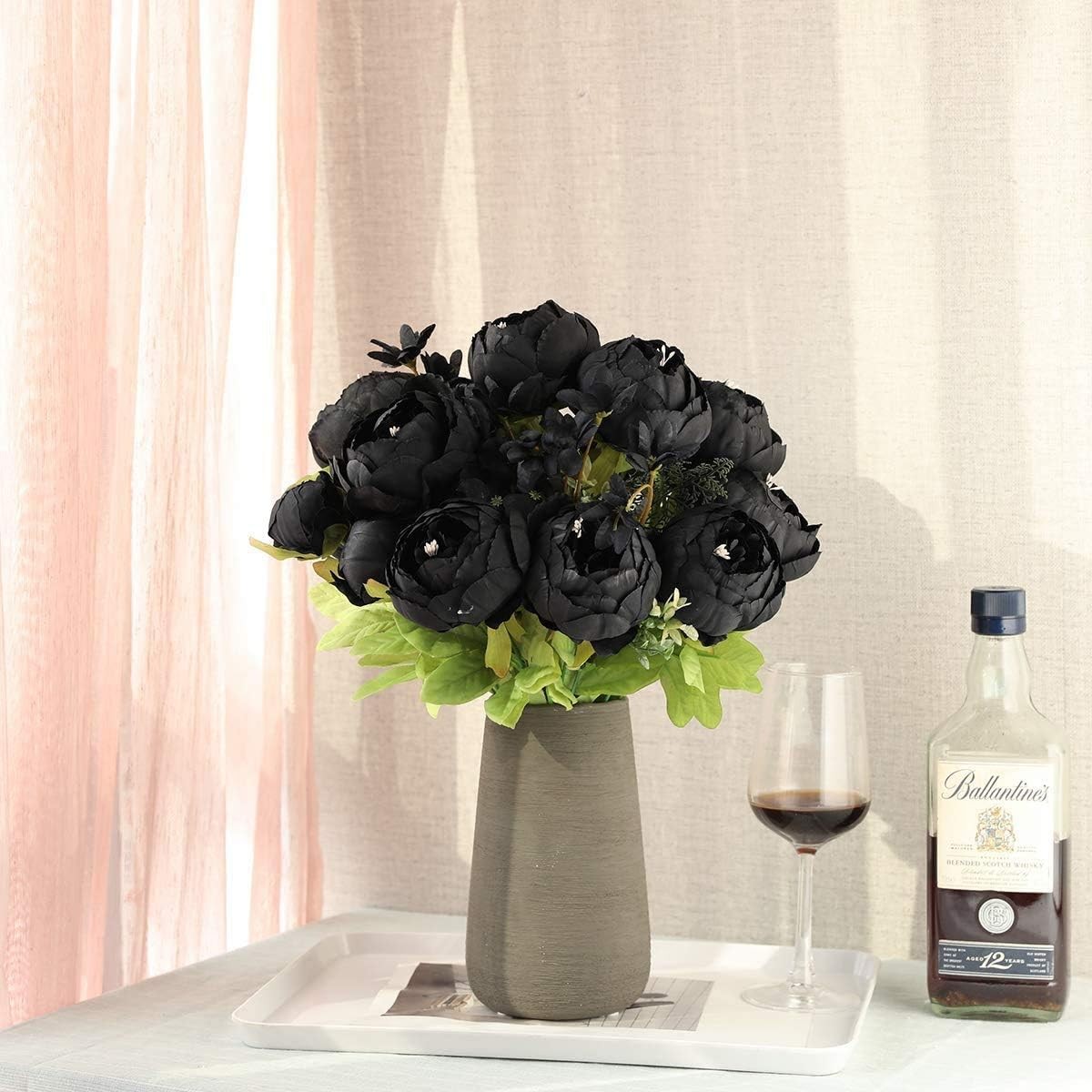 Artificial Flowers 25pcs Real Looking Black Foam Fake Roses with Stems for DIY W