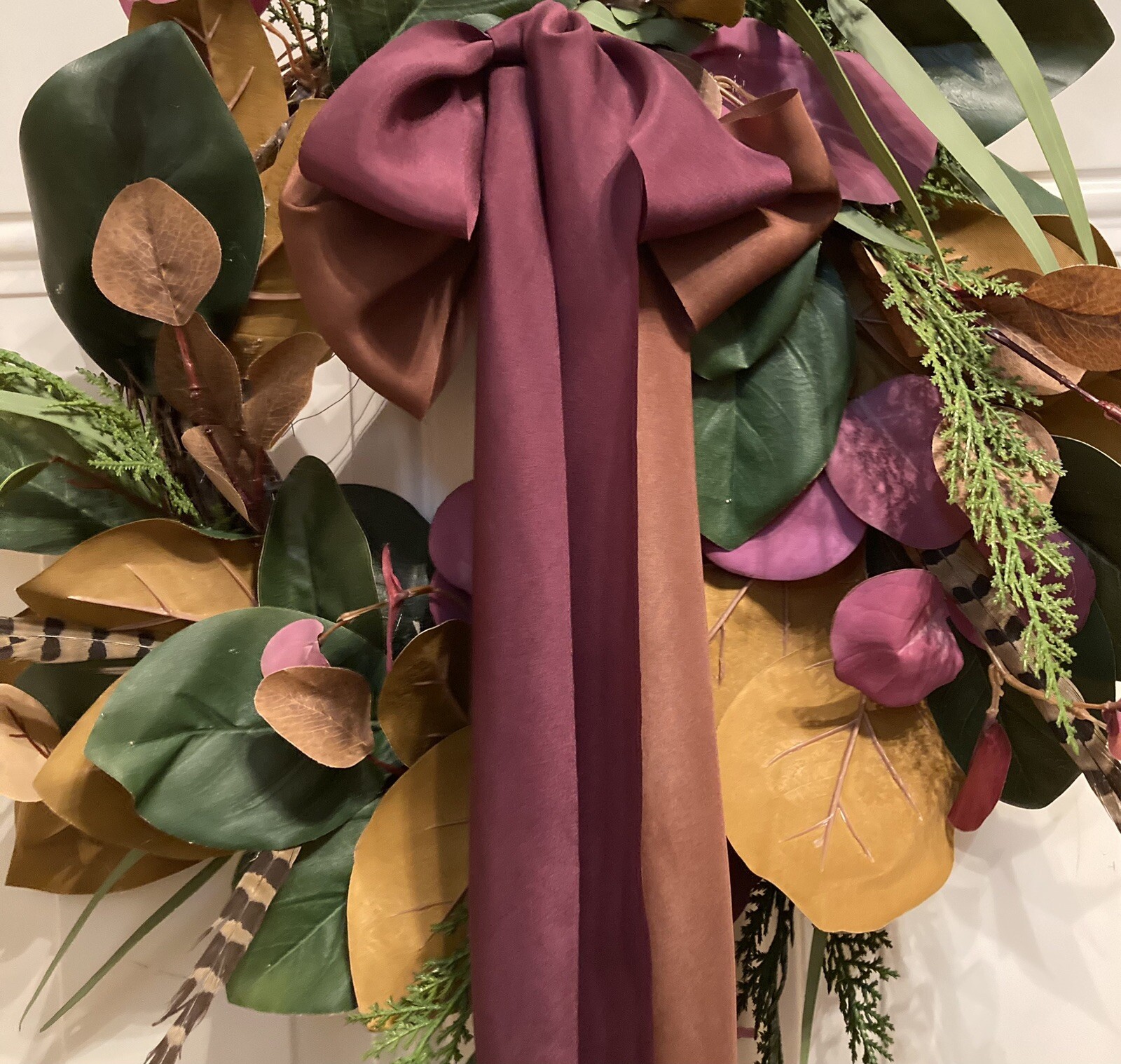 Eucalyptus And Magnolia Leaves With Pheasant Accents Wreath