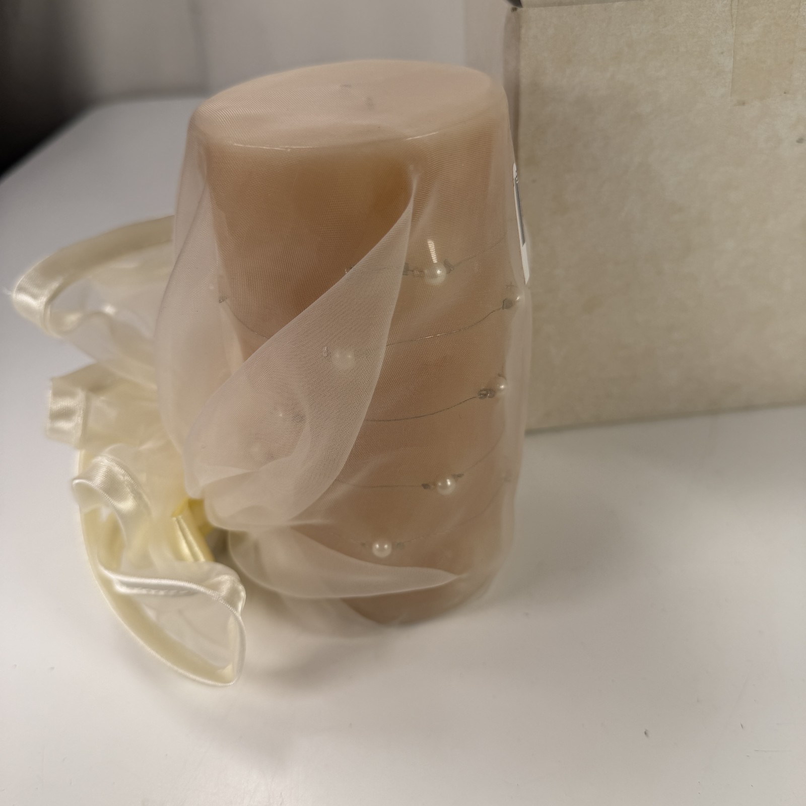 Things Remembered Vanilla Scented Pillar Candle with Pearl & Ribbon Decor NEW