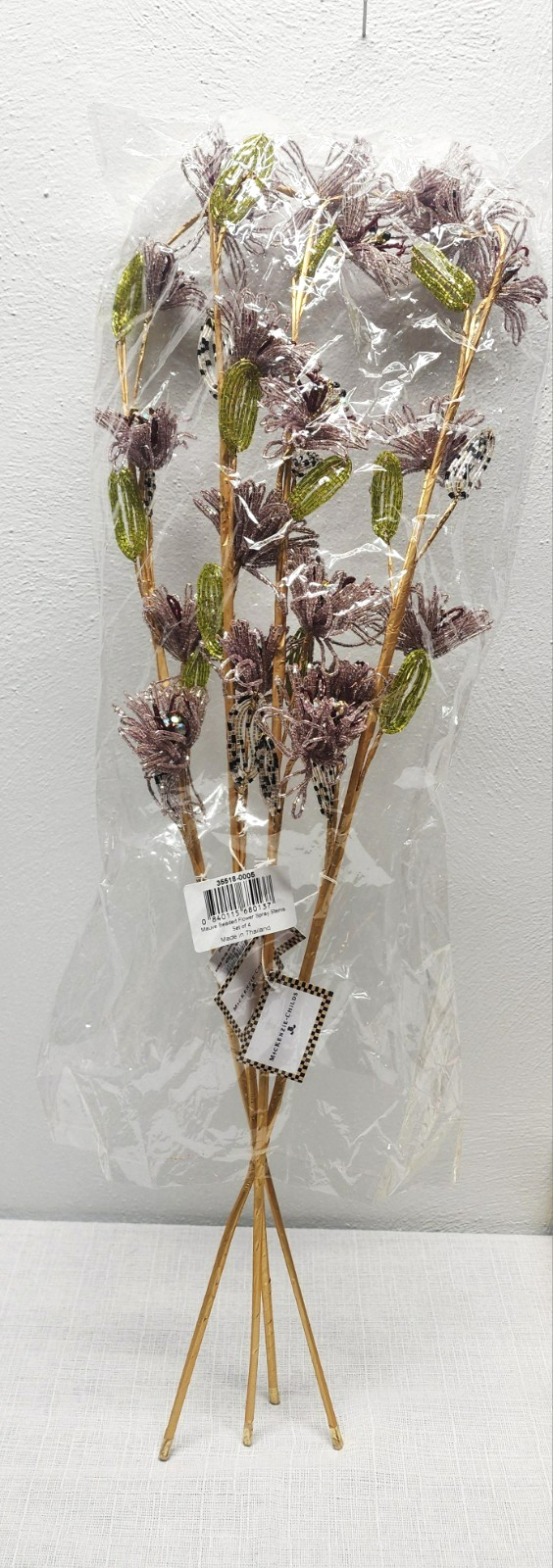 Mackenzie Child 4 Glass Beaded Mauve Flower Stems NWT (1 STEM FLAW – SEE PIC)