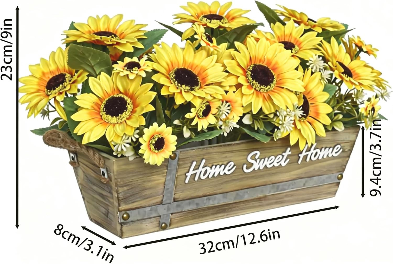 Artificial Sunflower Arrangement in Rustic Wood Box with “Home Sweet Home” Sign,