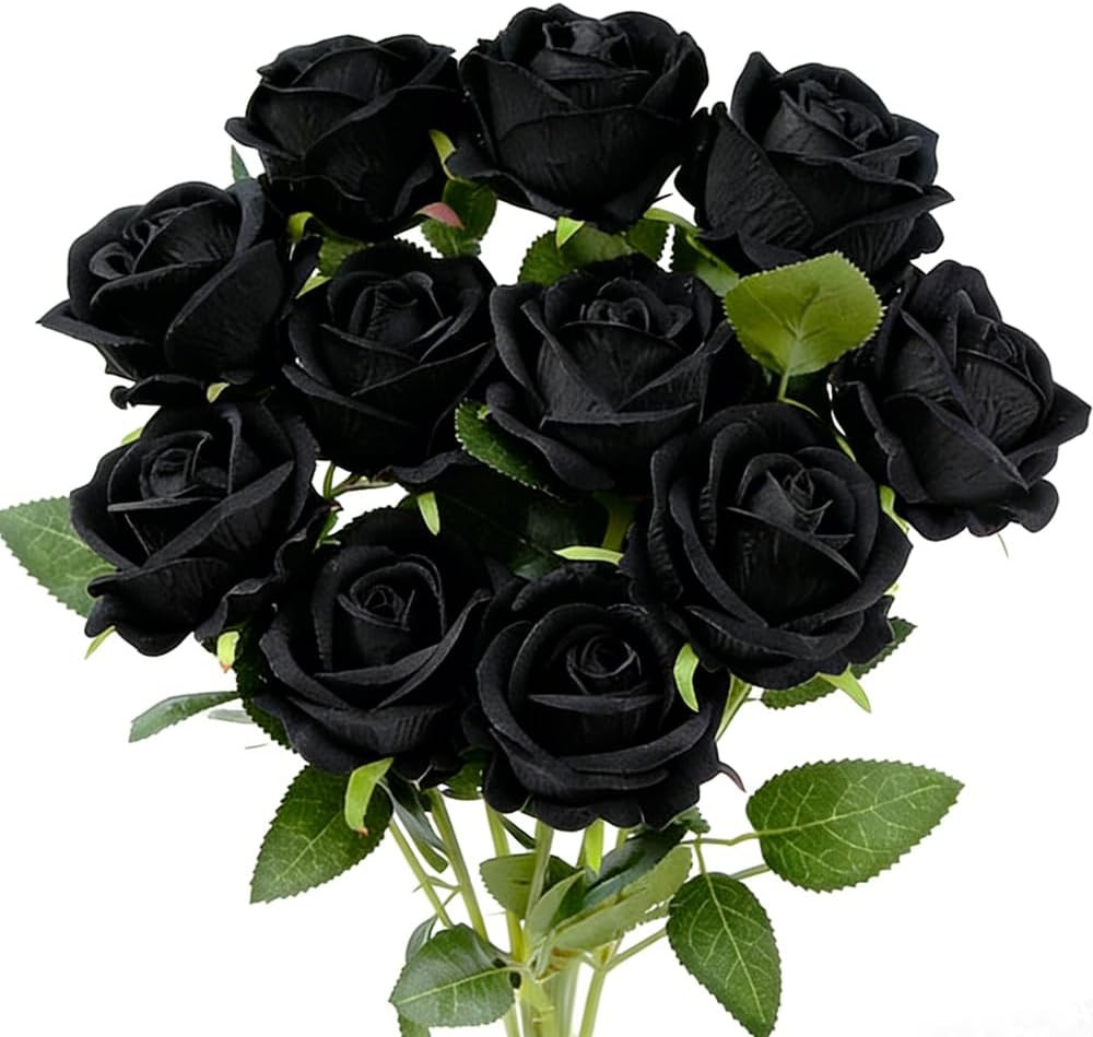12PCS Artificial Roses Realistic Velvet Silk Flowers Long Stem Faux Flowers Bouq