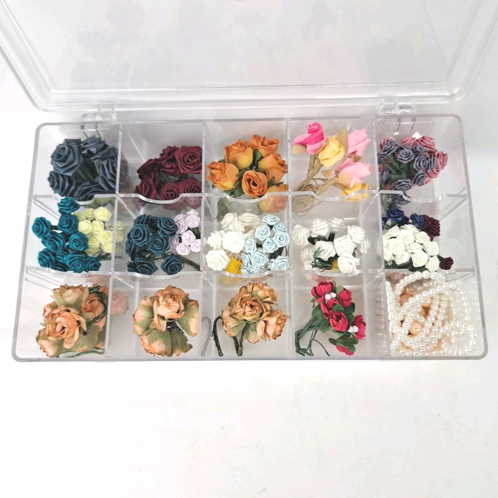Lot Of 21 Mini Artificial Craft Flowers Embellishments Making DIY With Beads