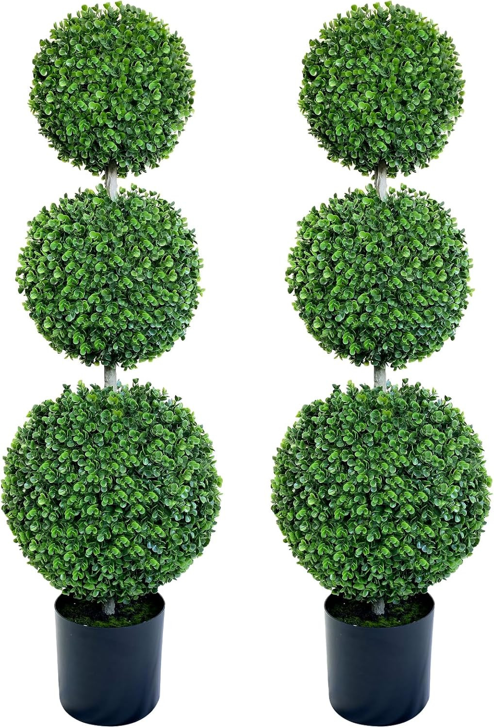 4ft Triple Ball Boxwood Topiary Tree with Black Planter – Indoor/Outdoor Décor