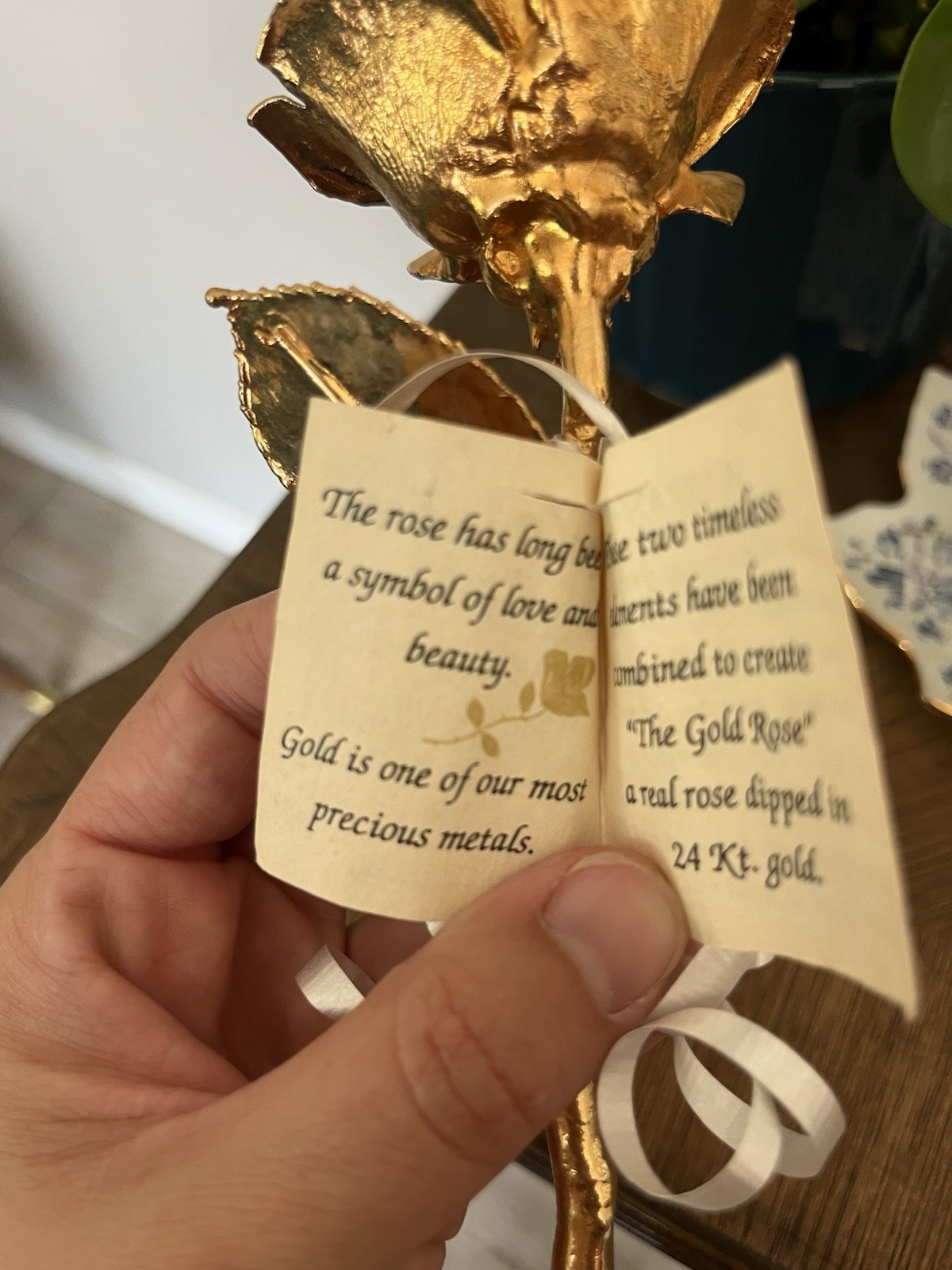 Real Rose Stem Dipped in 24K Gold Finish Metal Floral Décor, Gold Color