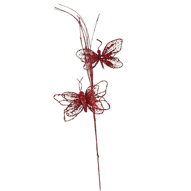Set of 4 Red Glittered Artificial Butterfly 20″ Sprays
