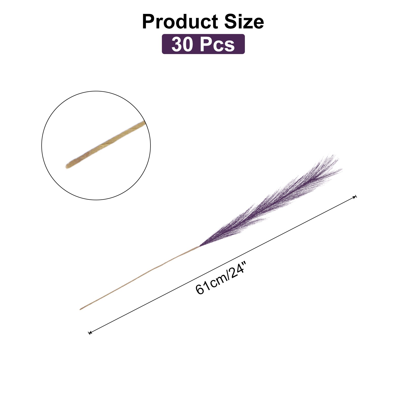 30PCS Faux Pampas Grass Decor, 24″/61cm Artificial Fluffy Grass Stems, Purple