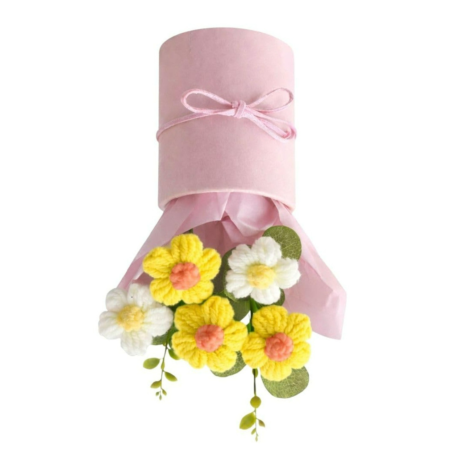 Uniquie Designer Crochet Artificial Hand Woven Yarn Knitted Flower Bouquet Set