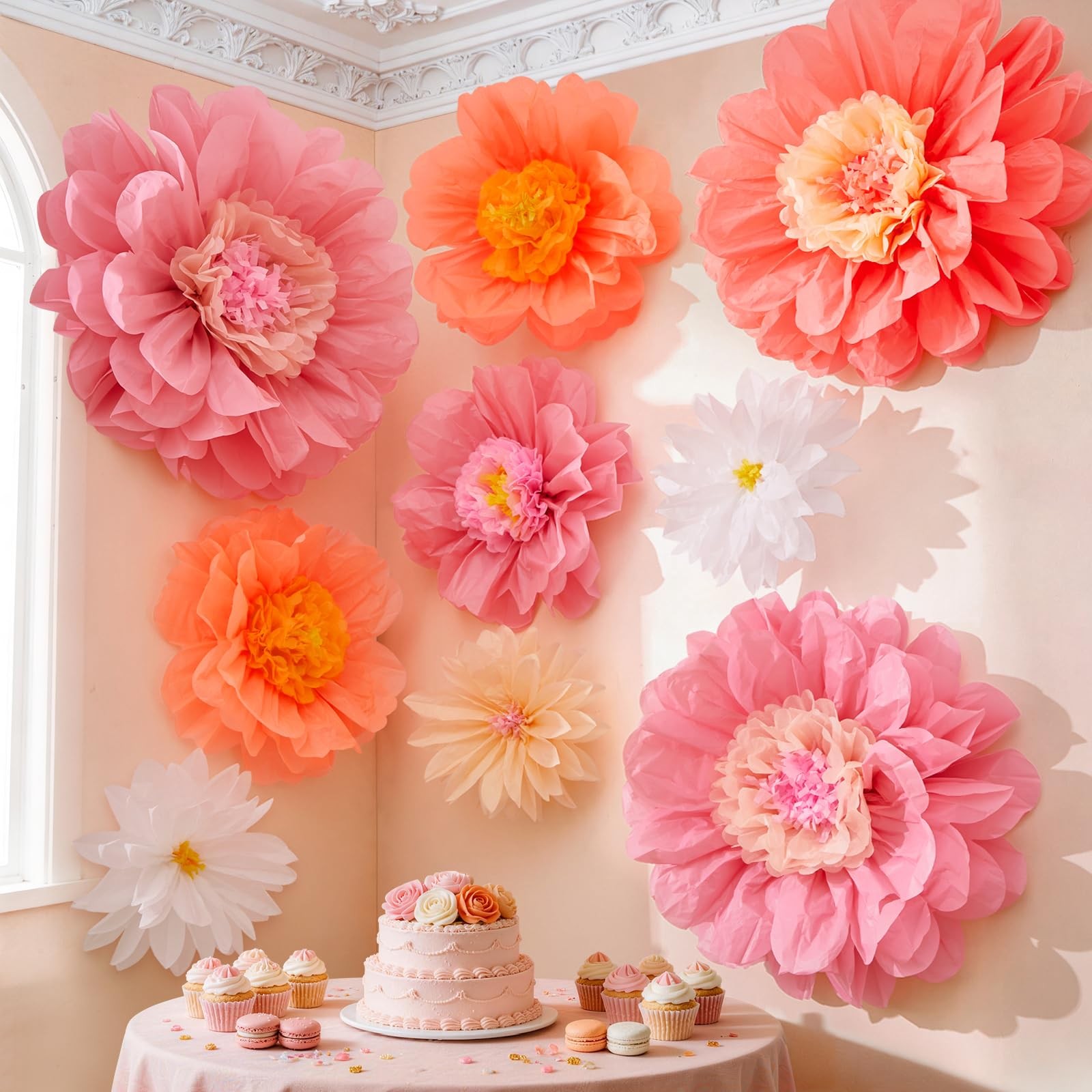 9 PCS Giant Handcrafted Tissue Paper Flowers Crepe Wall Decor 1424 Inch